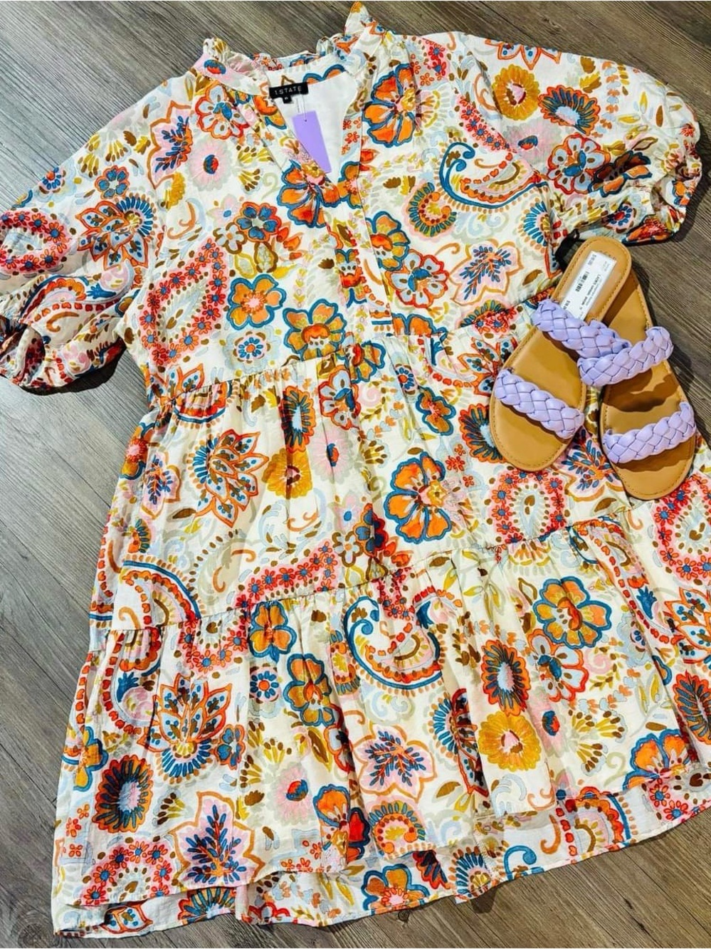🧡💙 1STATE Cream Vibrant Floral Paisley Tiered Dress 🩷💜